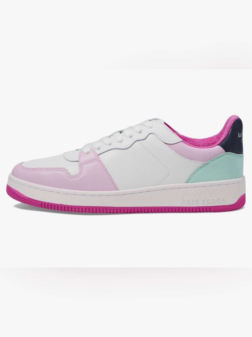 Kate Spade New York Bolt Sneaker in an optic white  colorblock pastel design 8